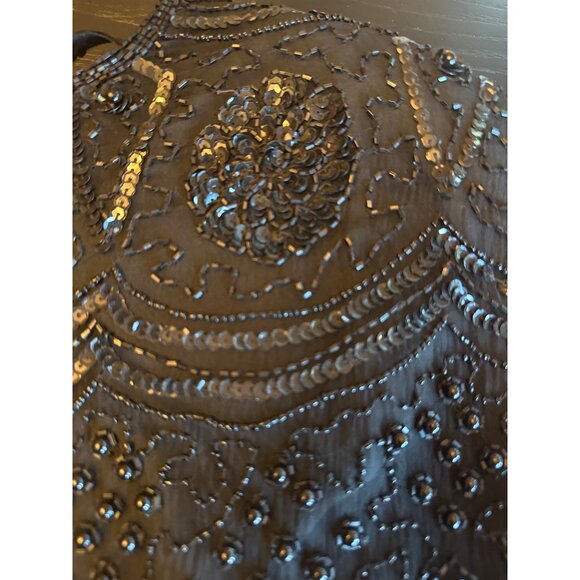 Pisces Black Beaded Silk Sequin Evening Top Large Formal Vintage Design - Picture 2 of 6